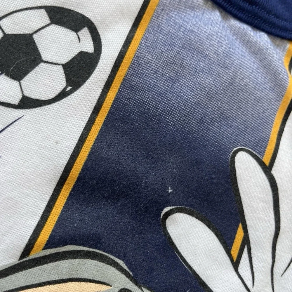 VTG Looney Tunes Shirt Kids Medium Youth 90s Bugs Bunny Soccer ⚽️ World Cup AOP